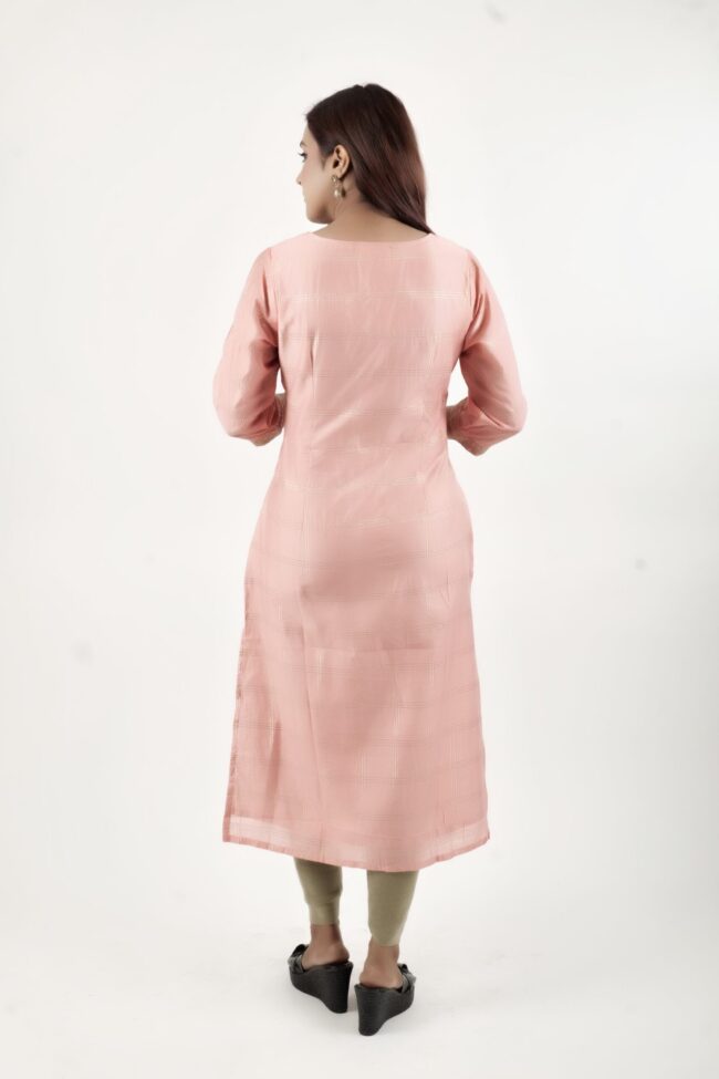 Women Peach Straight Kurta With Embroidery Work - Image 8