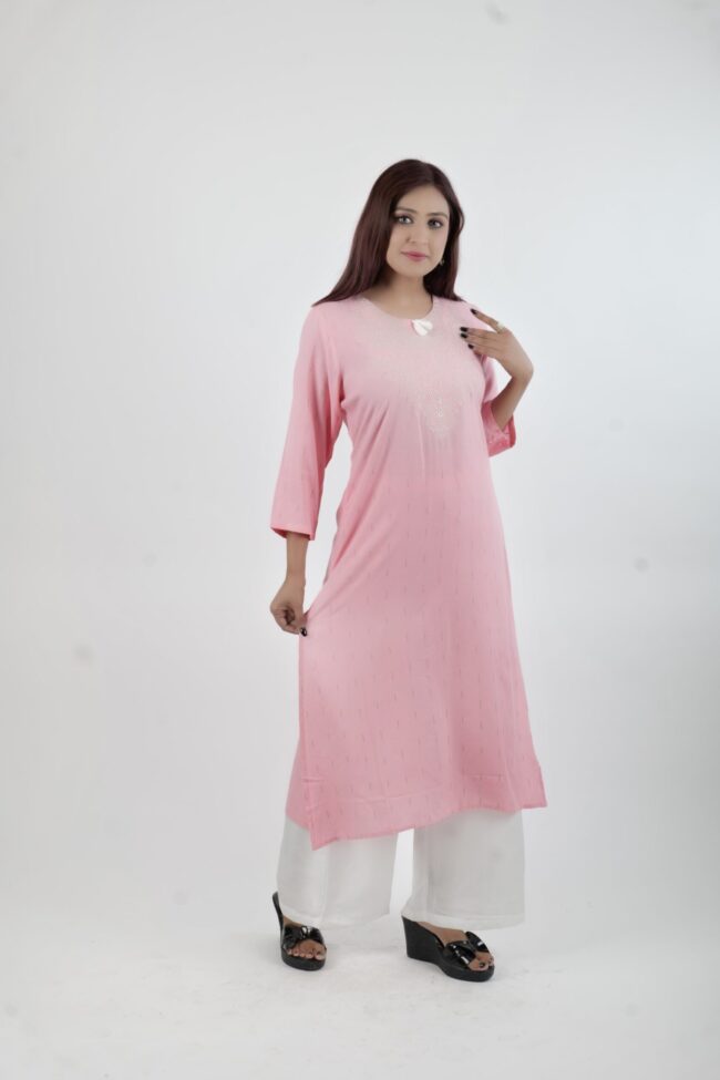 Women Pink Straight Kurta With Thread Embroidery Work - Image 5