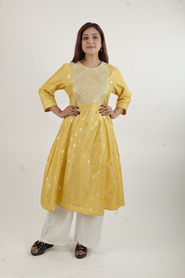 Women A Line Kurta With Silver Embroidery Work - Image 9