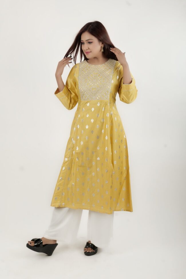 Women A Line Kurta With Silver Embroidery Work - Image 7