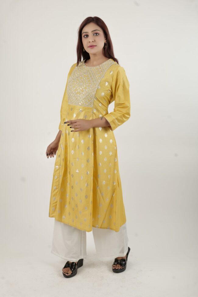 Women A Line Kurta With Silver Embroidery Work - Image 6