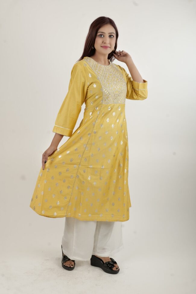 Women A Line Kurta With Silver Embroidery Work - Image 5