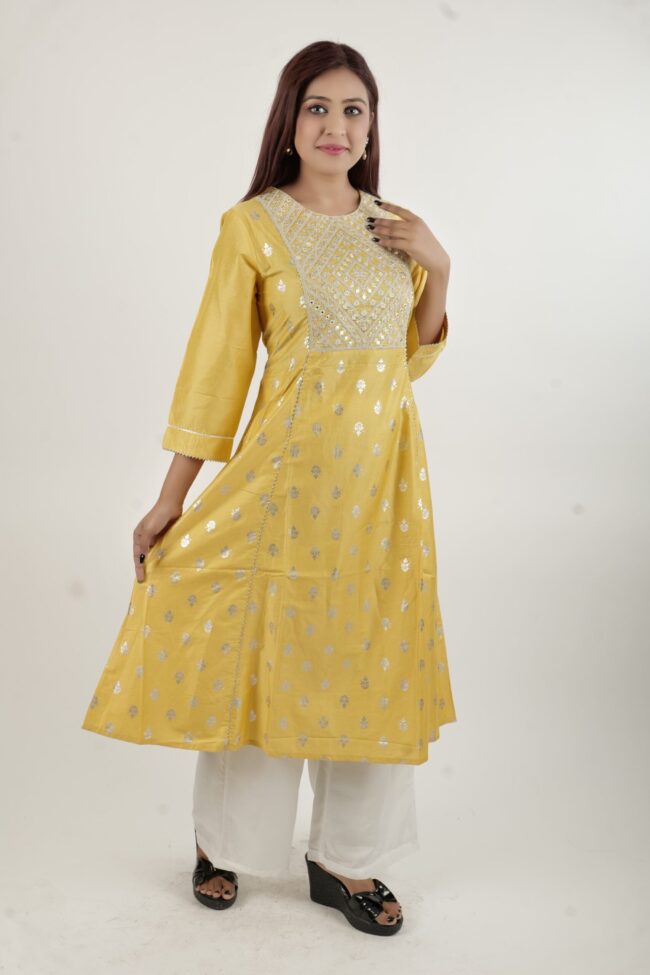 Women A Line Kurta With Silver Embroidery Work - Image 4