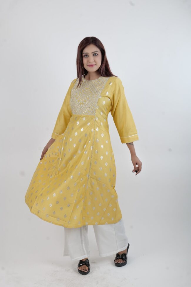 Women A Line Kurta With Silver Embroidery Work - Image 3