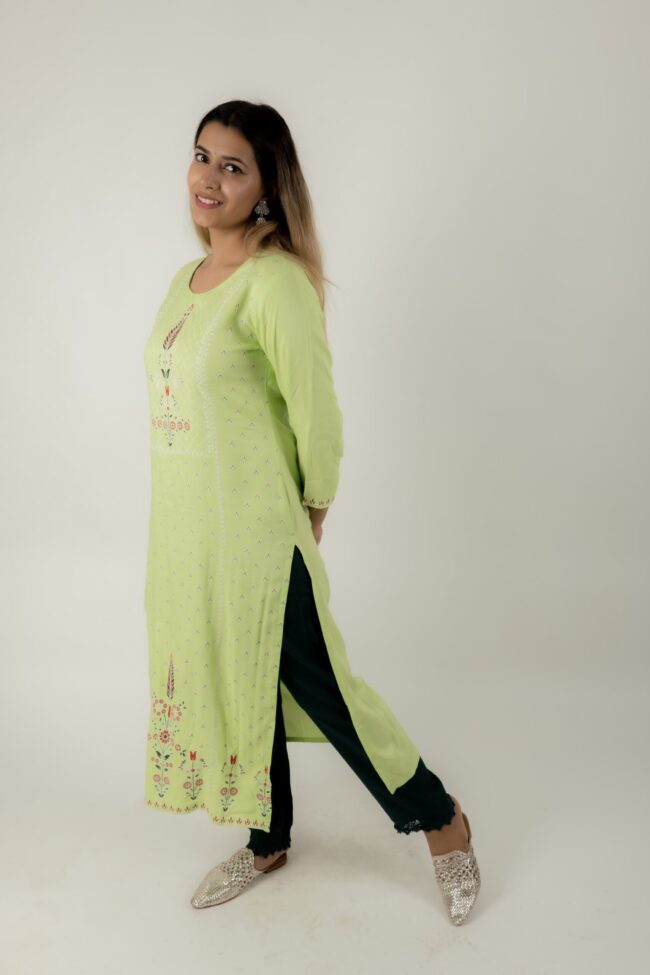 Women Green Cotton Embroidered Kurta Palazzo Set - Image 4