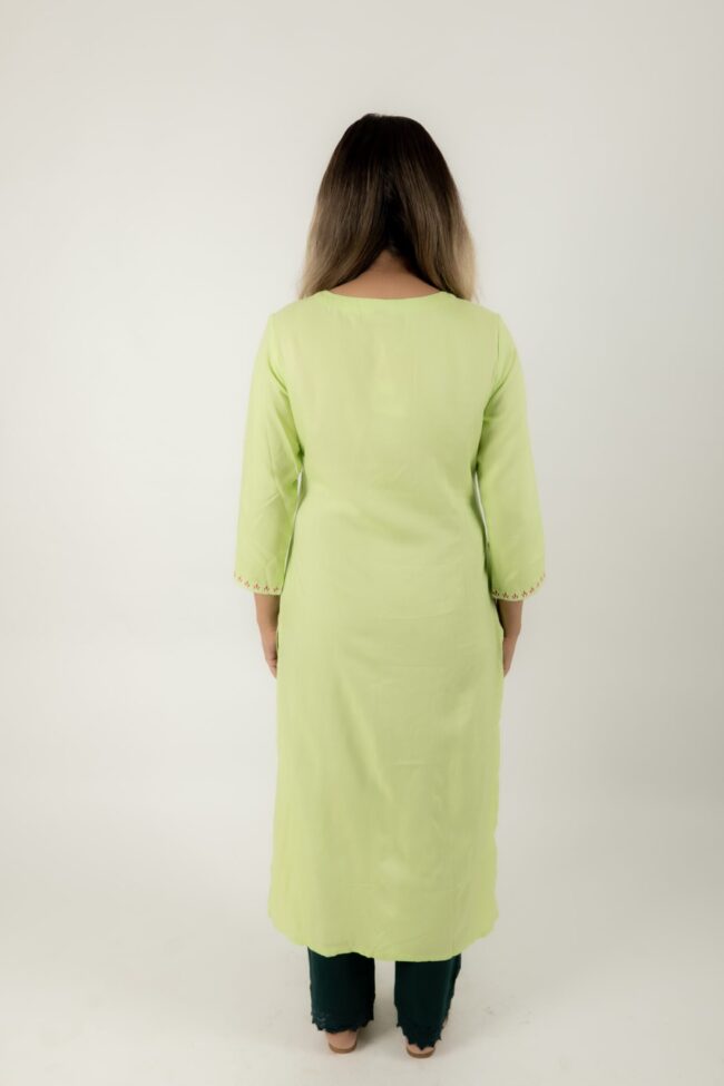 Women Green Cotton Embroidered Kurta Palazzo Set - Image 3