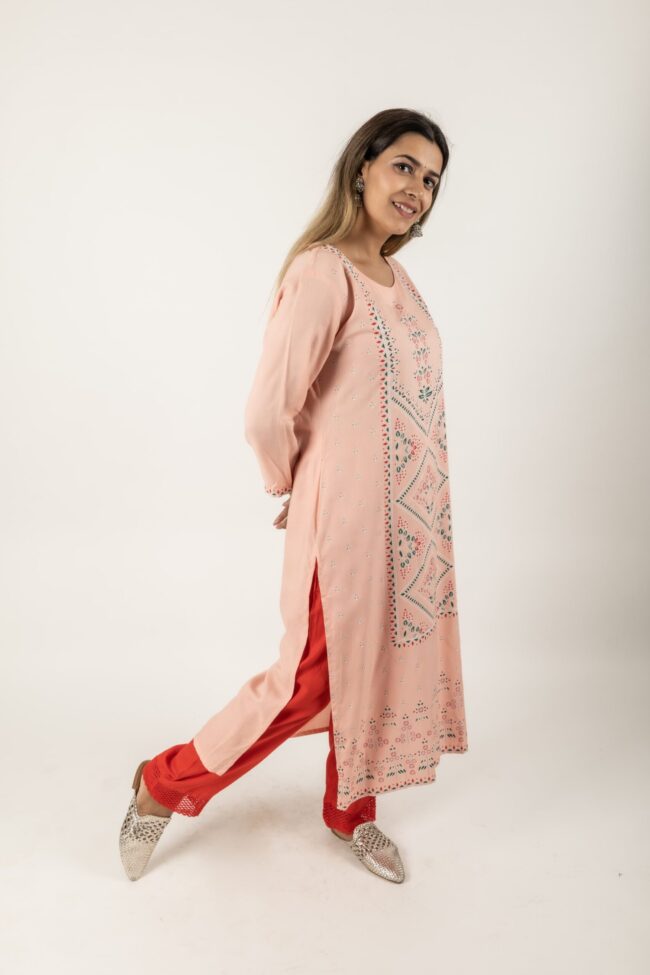 Women Polycrep Kurta Palazzo Set With Block Print Pattern - Image 5