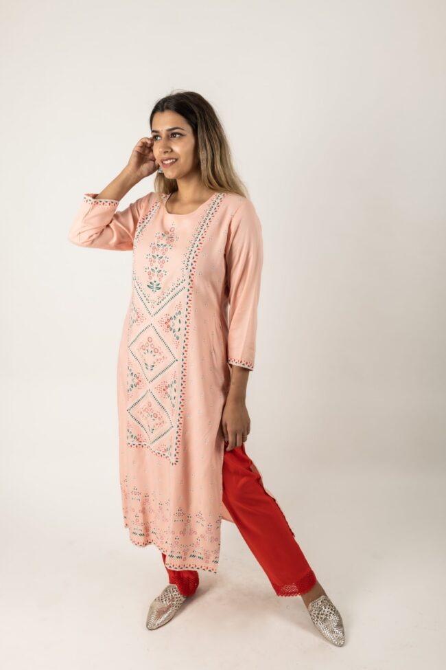 Women Polycrep Kurta Palazzo Set With Block Print Pattern - Image 4