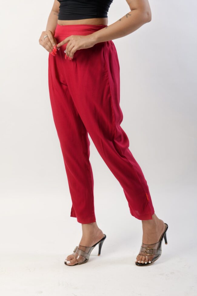 Women Red Rayon Narrow Bottom