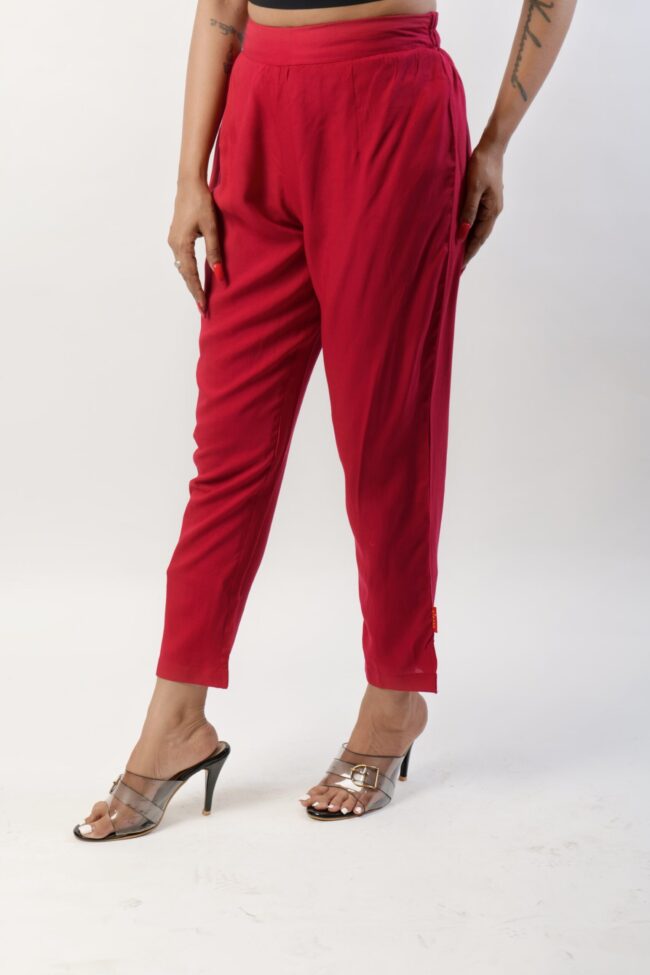 Women Red Rayon Narrow Bottom - Image 2