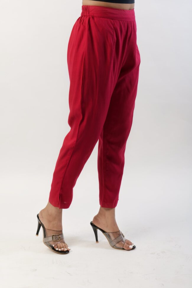 Women Red Rayon Narrow Bottom - Image 3