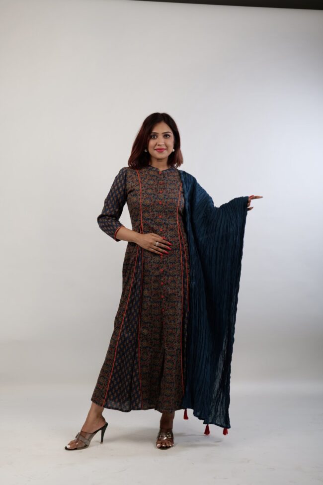 Women Blue Color Rayon Fabric Dress with dupatta